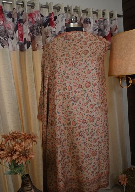 Silk based shawl printed beige color