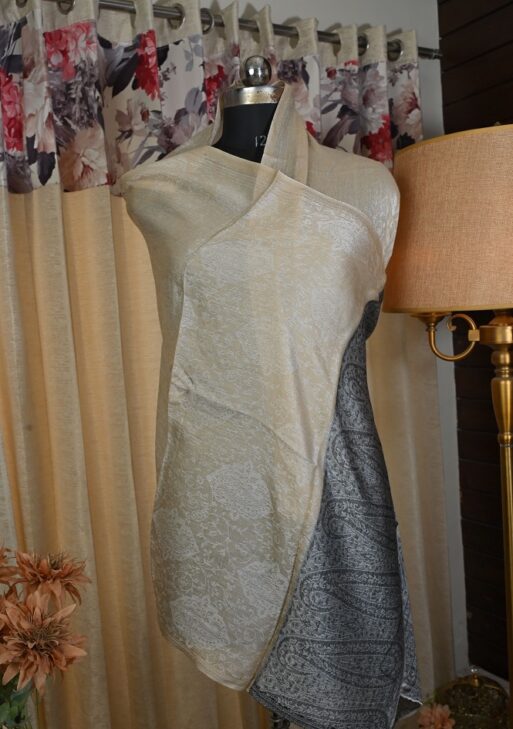 Pashmina based cream and grey stall very soft and light weight