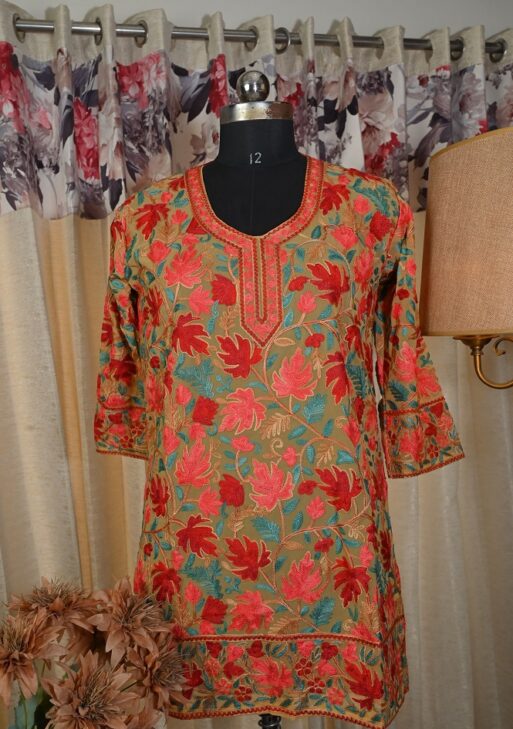 Stitched multi work aari kurti