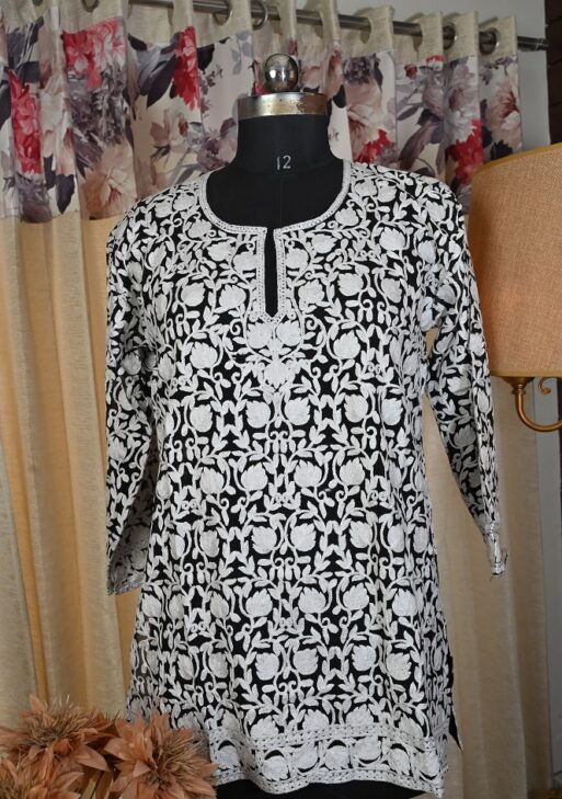 Black and white embroidery kurti (stiched work)
