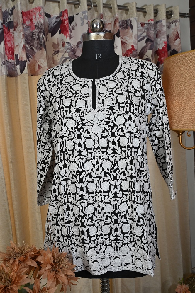 Black and white embroidery kurti (stiched work)
