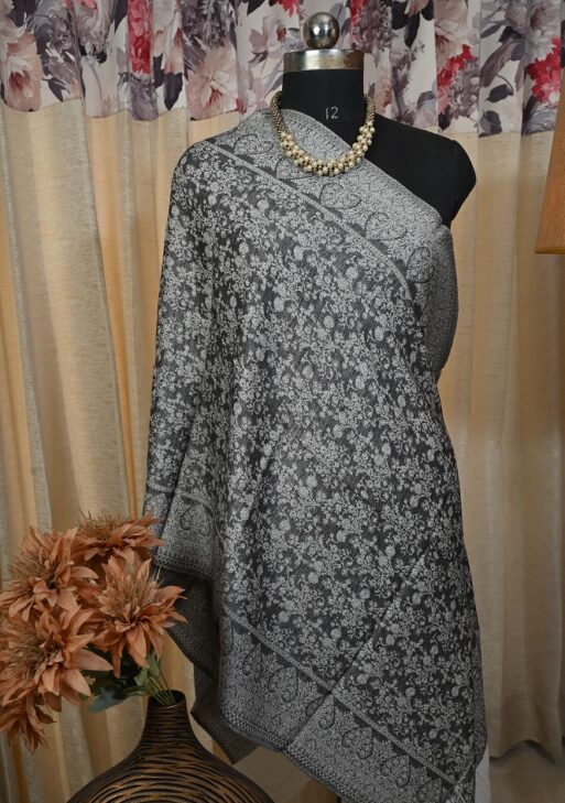 Grey and black viscose shawl printed
