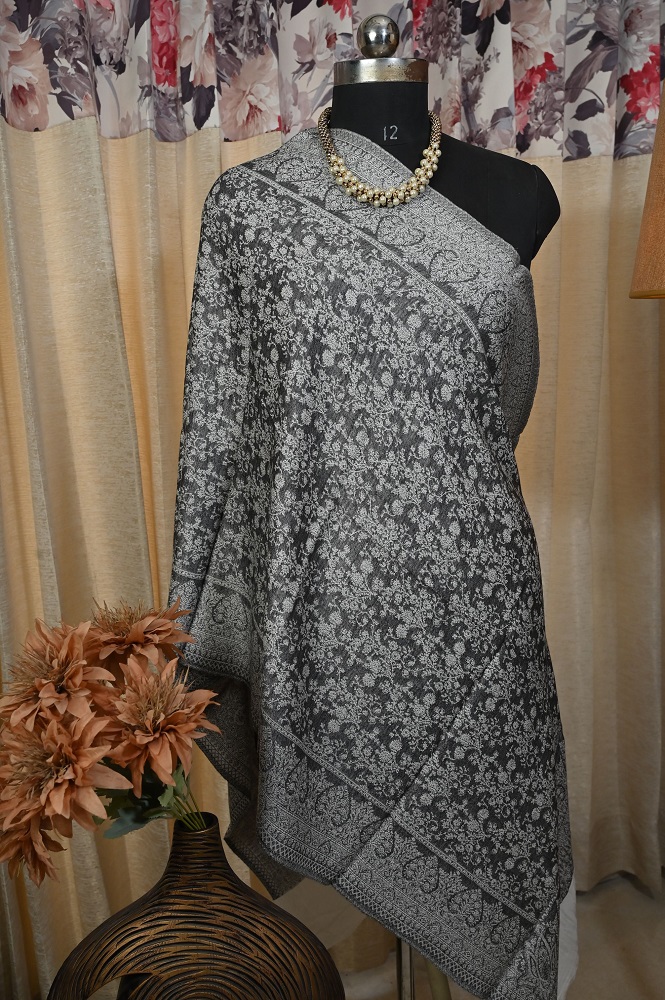 Grey and black viscose shawl printed