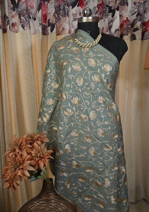 Grey with golden aari work shawl beautifully embroided