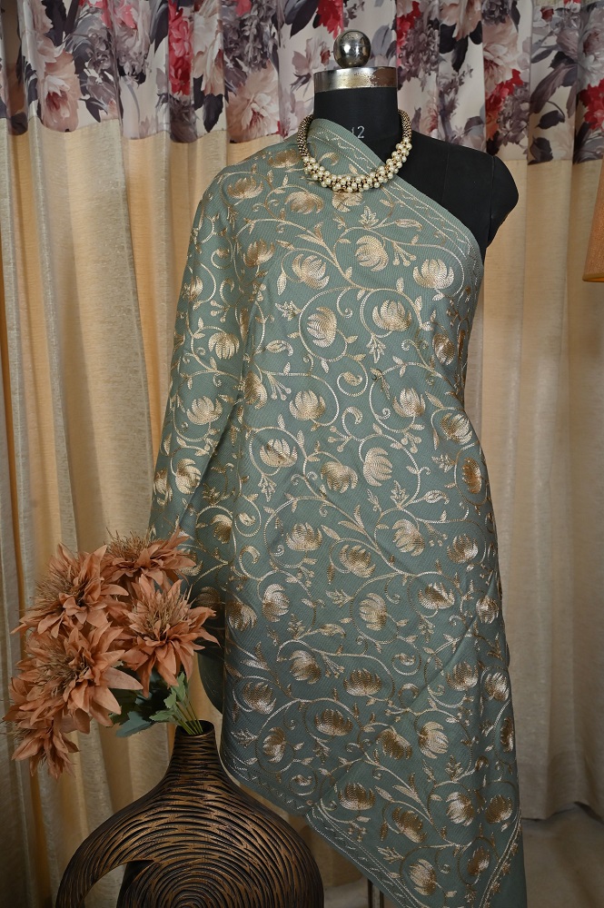 Grey with golden aari work shawl beautifully embroided