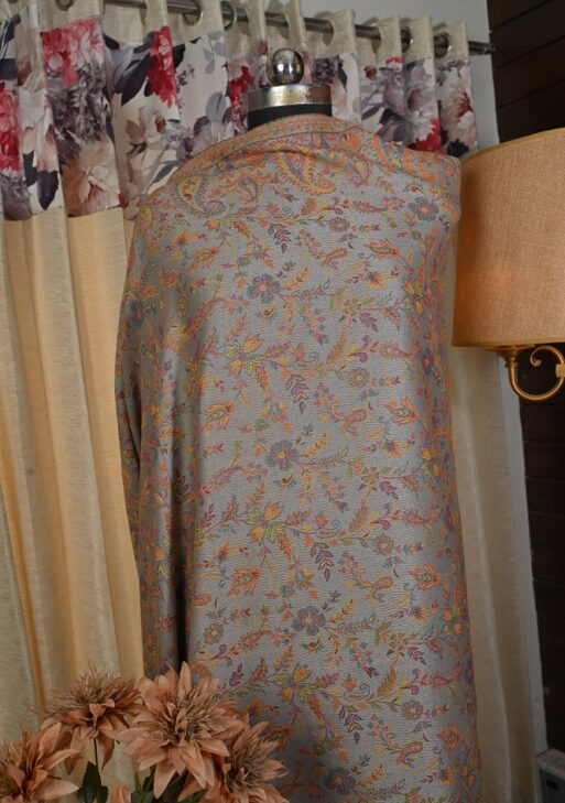 Silk shawl grey color beautifully printed