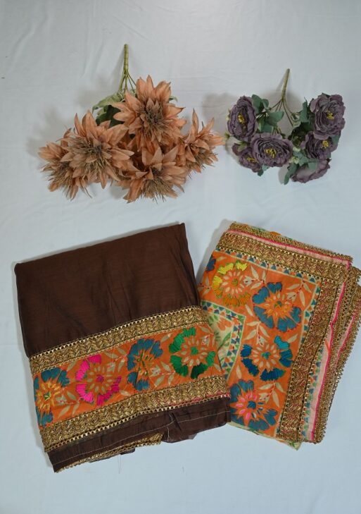 Authentic phulkari border suit with plane bottom and Heavy Dupatta