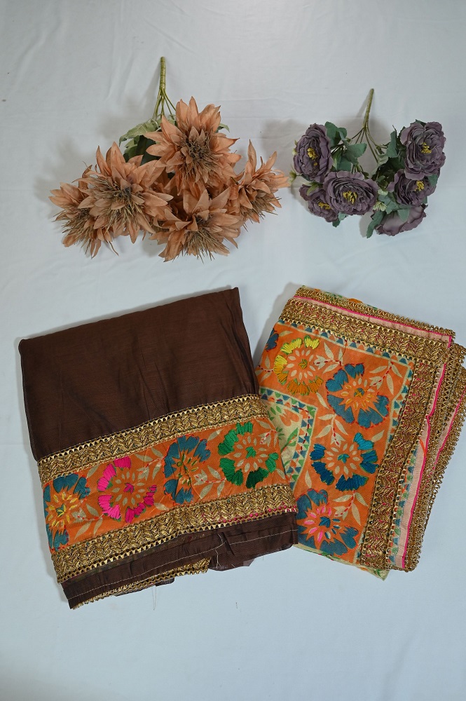 Authentic phulkari border suit with plane bottom and Heavy Dupatta