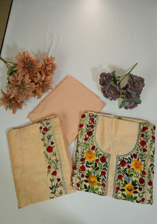 Chanderi Cotton With Hand Embroidery with 4 side Embroided Dupatta