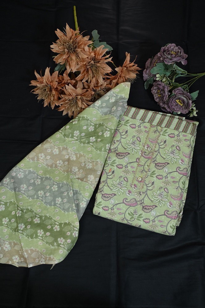 Beautiful green pista printed suit with printed bottom