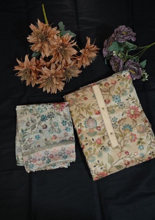 Chanderi printed suit with printed dupatta