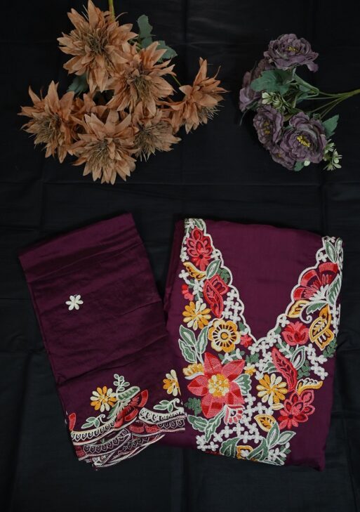 Wine colour suit with thread work