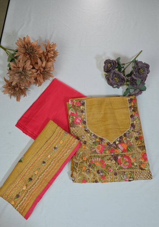 Premium Knot work hand embroidery suit with plane bottom and hand embroided Dupatta