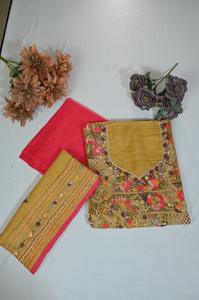 Premium Knot work hand embroidery suit with plane bottom and hand embroided Dupatta