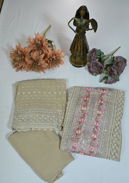 Geogette Embroidered suit with Embroidered dupatta and plane bottom