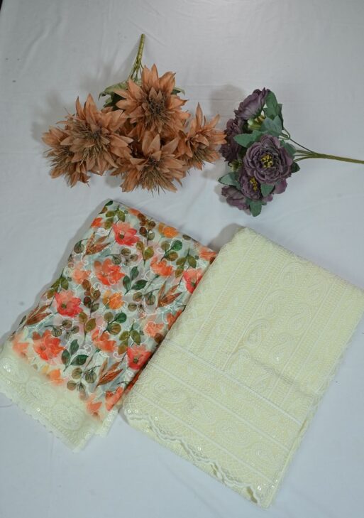 2.5 mtrs kurti self embroided with bottom