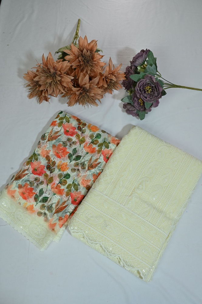 2.5 mtrs kurti self embroided with bottom