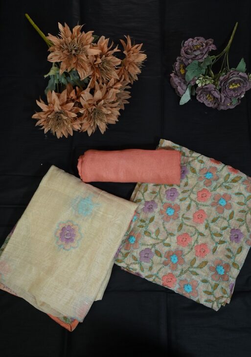 Printed kalamkari suit with plane bottom and embroided dupatta