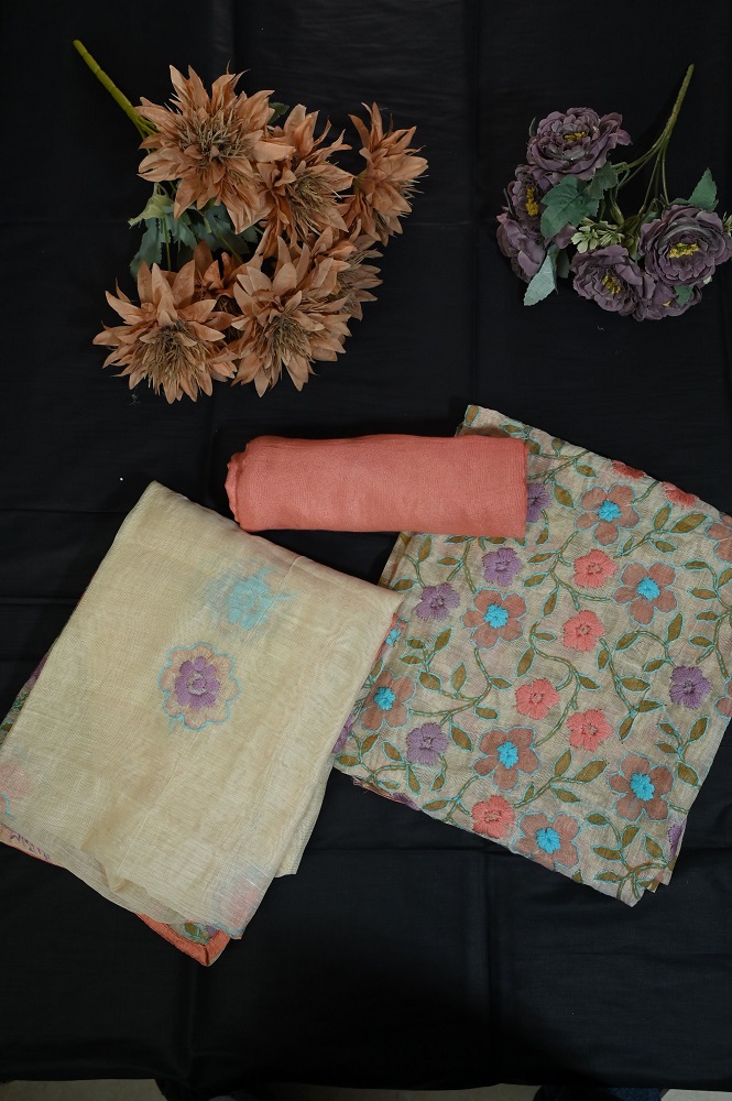 Printed kalamkari suit with plane bottom and embroided dupatta