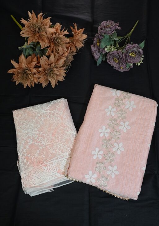 Cotton suit peach color with embroided dupatta