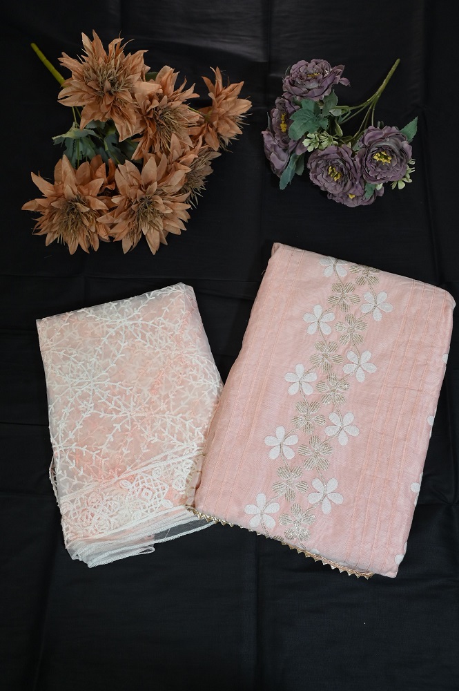 Cotton suit peach color with embroided dupatta